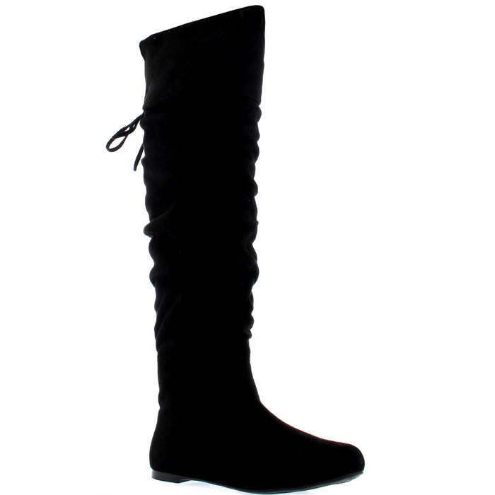 Womens Riding Flat Thigh High Winter Biker Shoes Fashion Tall Pirate Boot - Black Suede - UK3/EU36 - KL0043I