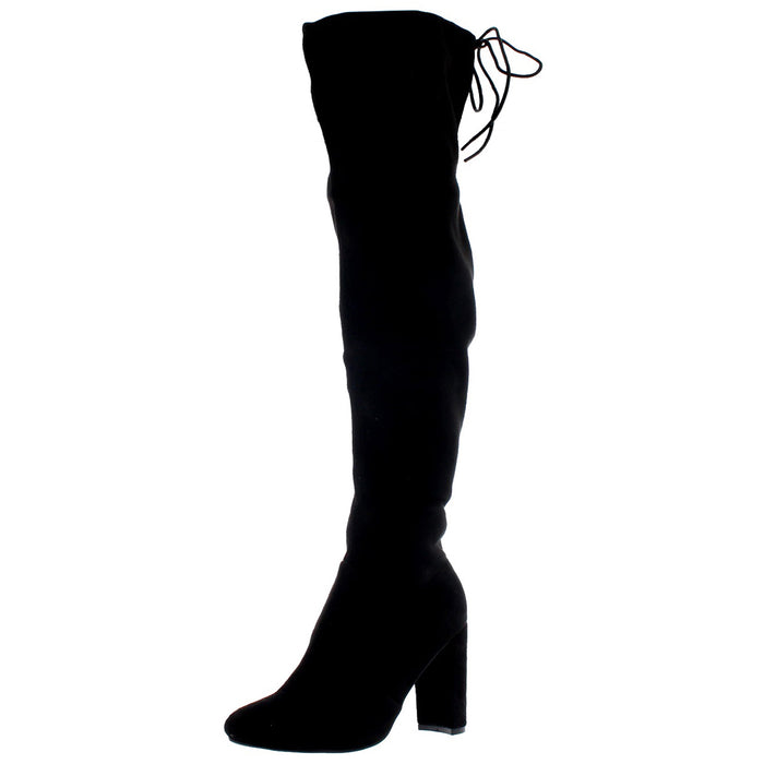 Womens Block Heel Stretch Long Over The Knee Riding Wide Fit High Boots - Black - UK3/EU36 - KL0074